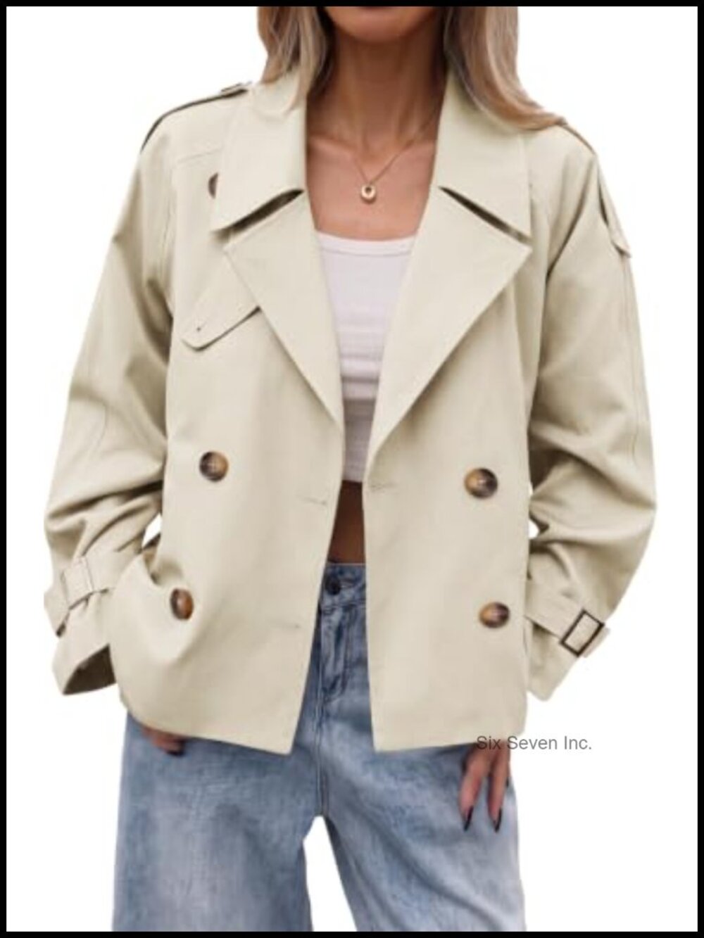 Women's Cropped Trench Coat Double Breasted Fall Jacket